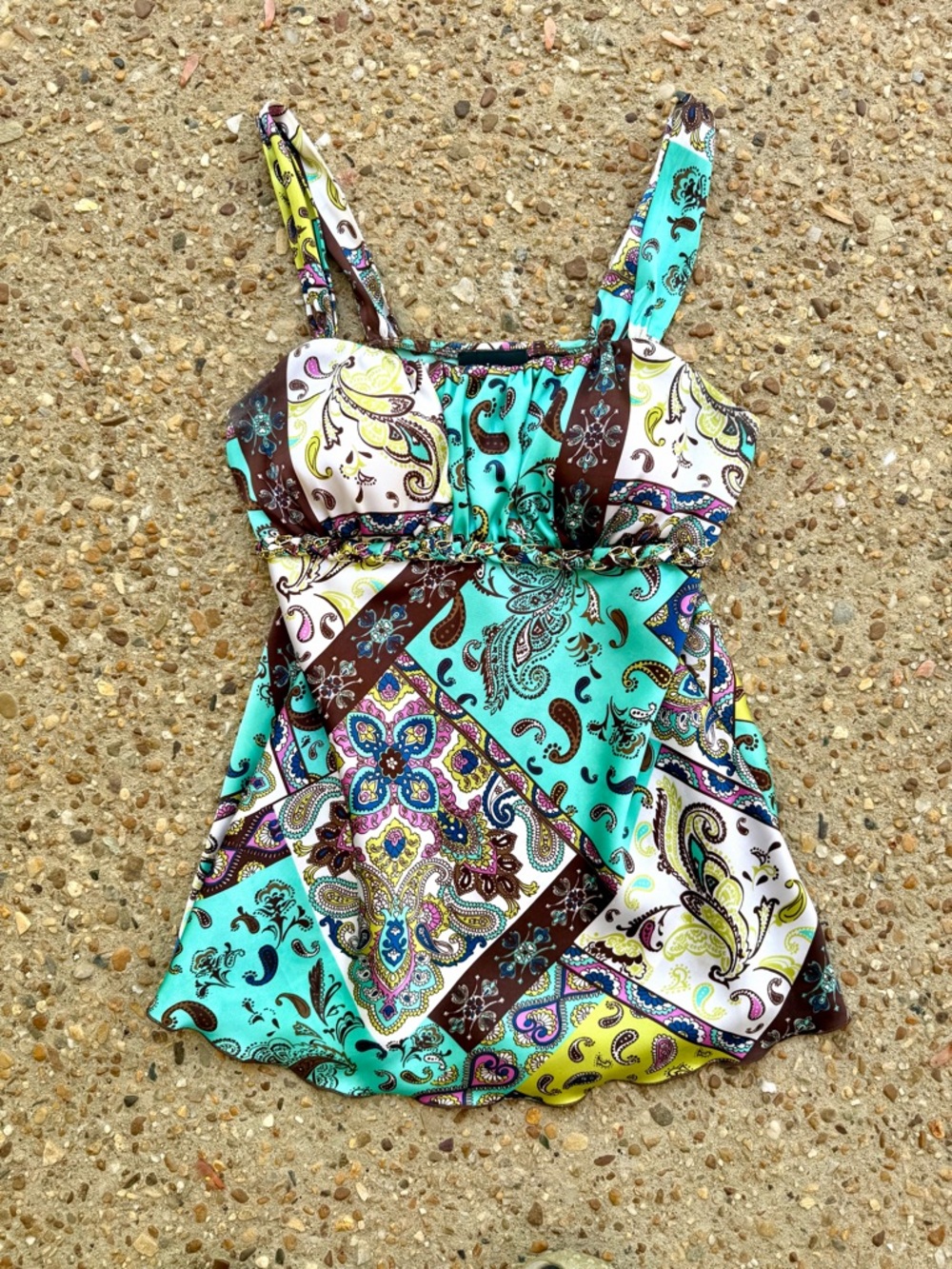 Y2K Iz Byer California Babydoll Satin Paisley Cami Tank Size M